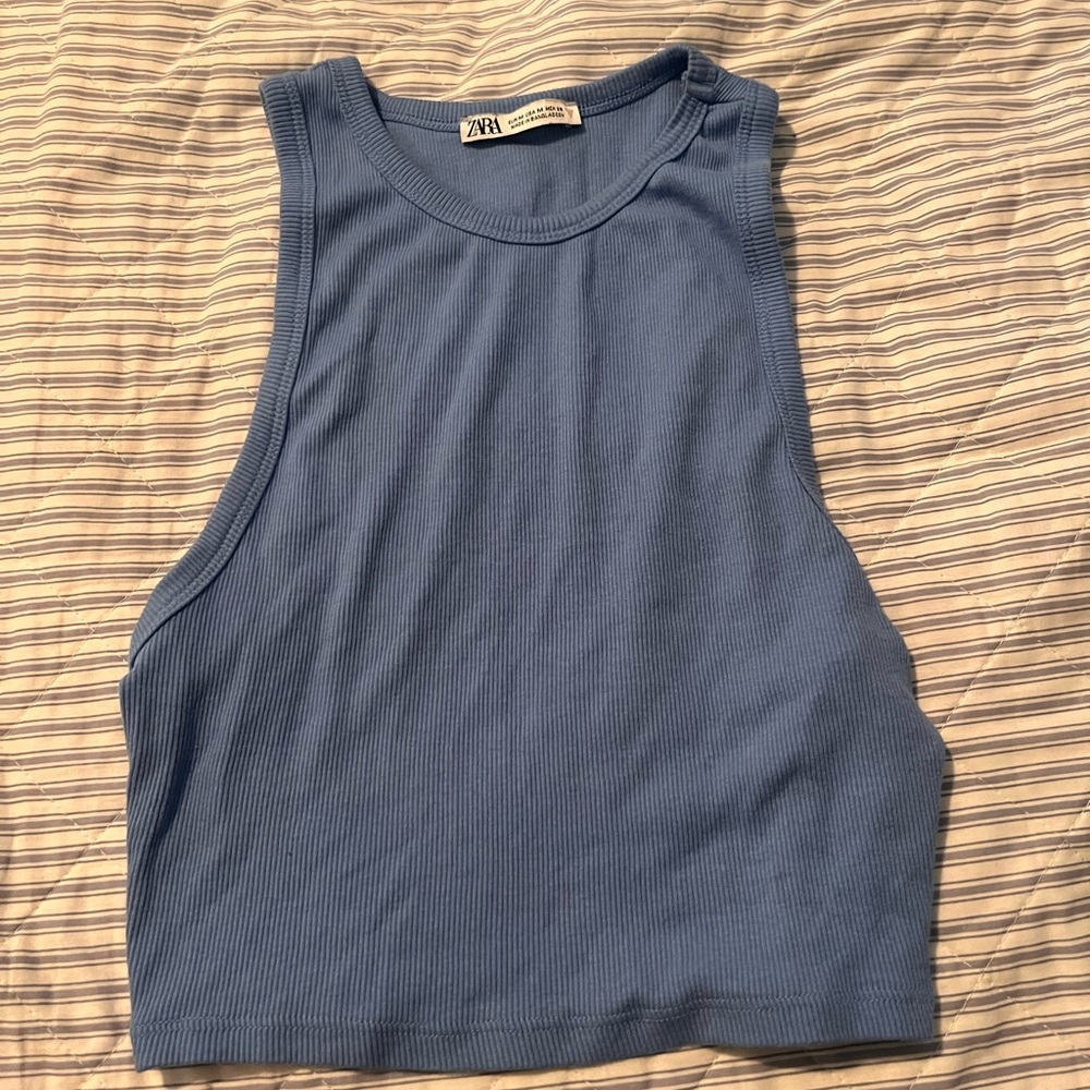 Zara Blue Crop High Neck Tank